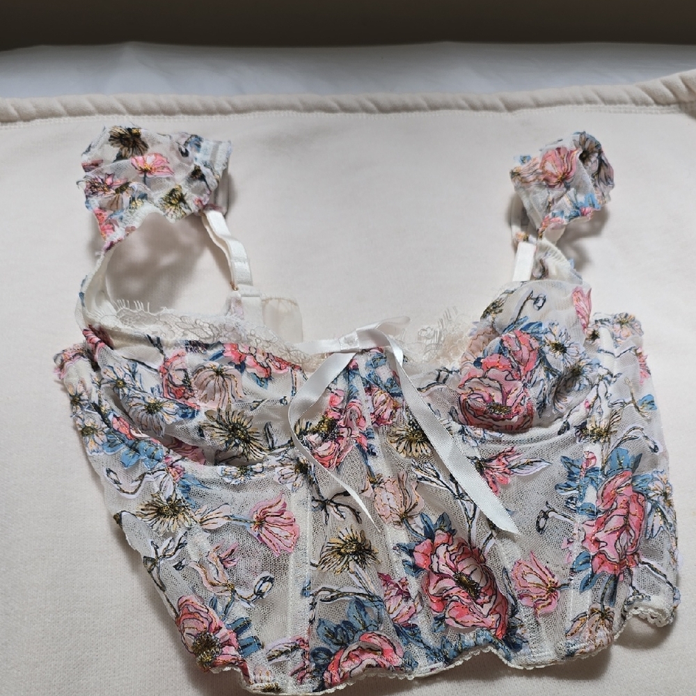 Victoria's Secret White and Pink Floral Bralette
